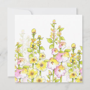 Carte De Correspondance Stylo rose jaune et aquarelle Champ de Hollyhocks