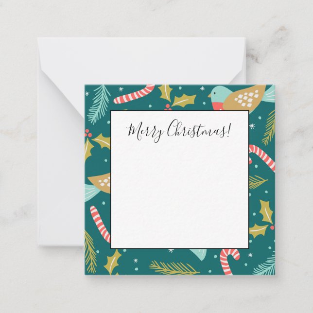 Carte De Correspondance Sucres de canne Holly Pine Boughs Oiseaux (Devant)