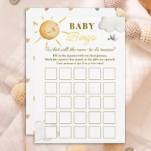 Sunshine Boho Sun Sexe Bingo Card pour bébé neutre