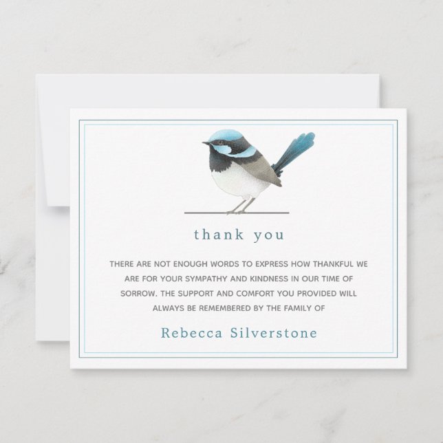 Carte De Correspondance Sweet Blue Bird - Simple Elegant Merci funéraire (Devant)