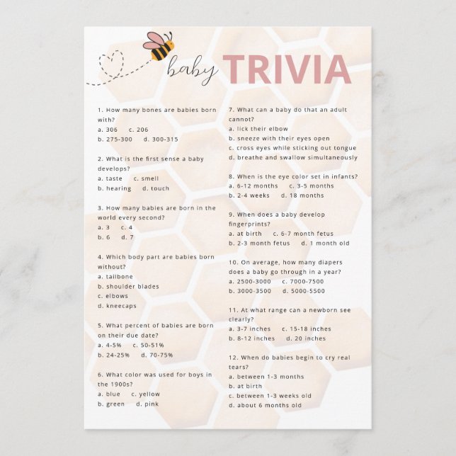 Carte De Correspondance Sweet Little Honey Baby Shower Baby Trivia (Devant)
