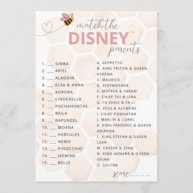 Carte De Correspondance Sweet Little Honey Baby Shower Disney Parent Game (Devant)