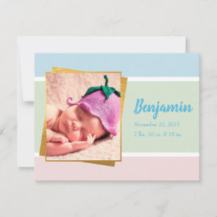 Carte De Correspondance Sweet Pastel Baby Boy Photo Birth Record Stat