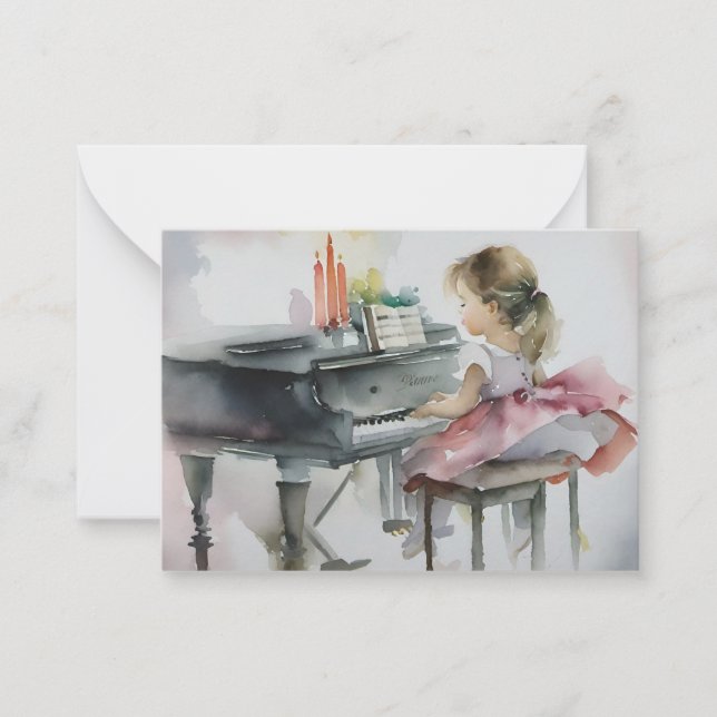 Carte De Correspondance Sweet Pianist Petite fille Jouer Piano (Devant)