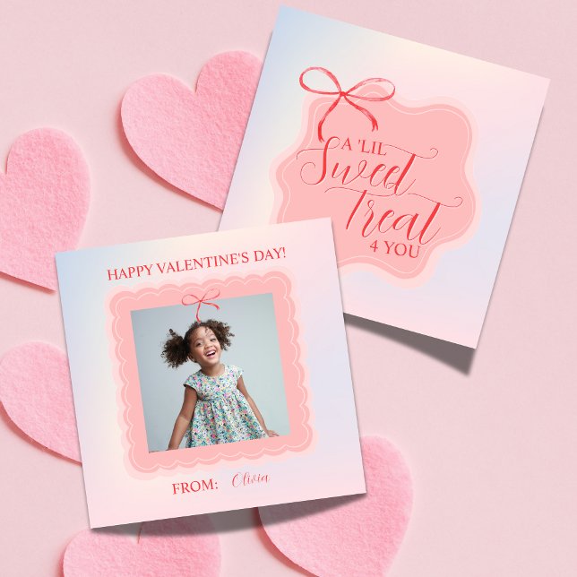 Carte De Correspondance Sweet Pink Bow Valentine's Classroom Photo Card (Share this Sweet Treat Pink Bow Valentine's Classroom Photo Note Card!!)