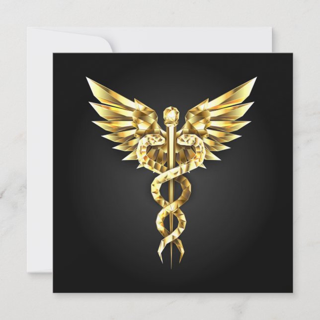 Carte De Correspondance Symbole caducee polygonale or (Devant)