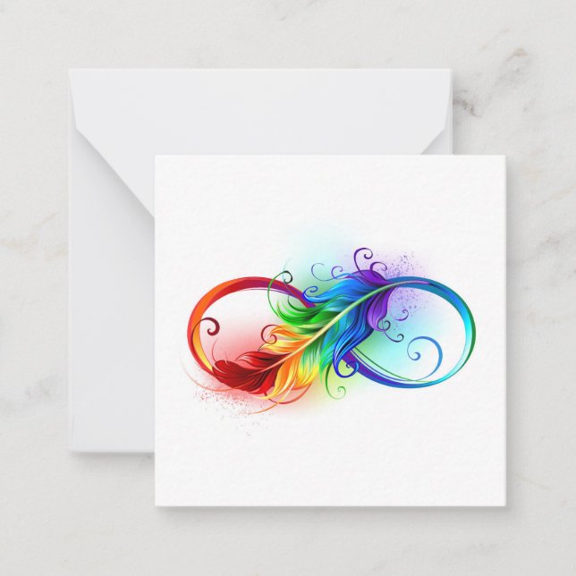 Carte De Correspondance Symbole d'infini avec plume arc-en-ciel (Devant)