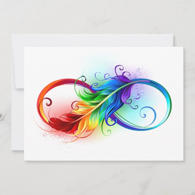 Carte De Correspondance Symbole d'infini avec plume arc-en-ciel (Devant)