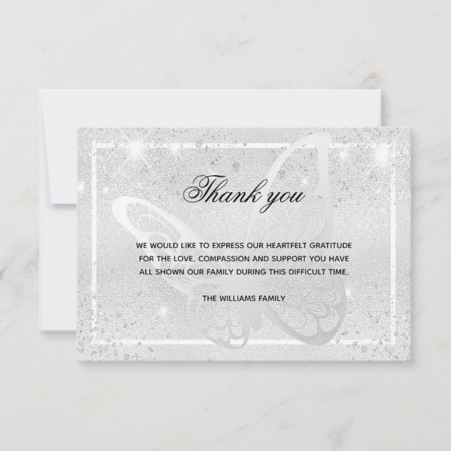 Carte De Correspondance Sympathy argent papillon photo merci (Devant)