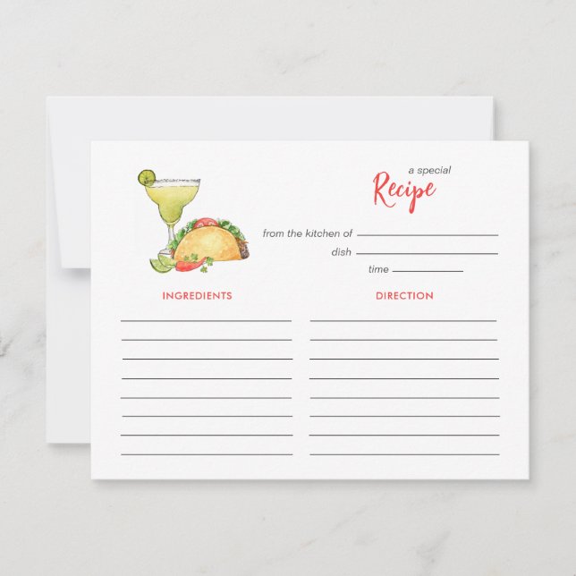 Carte De Correspondance Taco and Tequila Bridal shower Recipe card (Devant)