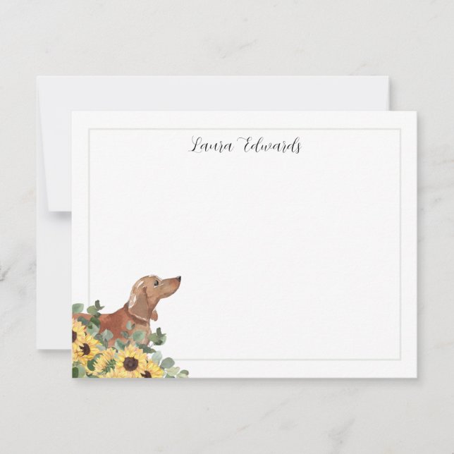 Carte De Correspondance Tan Dachshund Sunflower Eucalyptus Personalized (Devant)