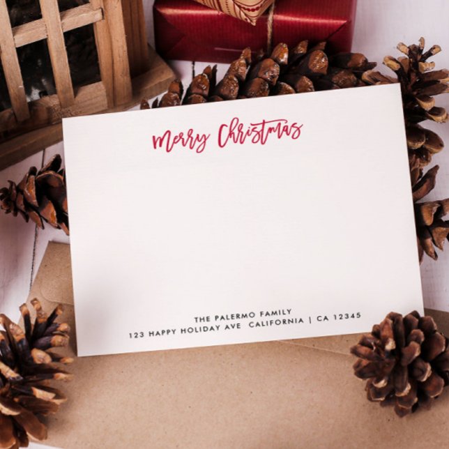 Carte De Correspondance Tape Merry Christmas Typographie Classique Familia (MERRY CHRISTMAS FORMAL FAMILY NOTECARD WITH FAMILY NAME AND MERRY CHRISTMAS SIGNATURE RED)