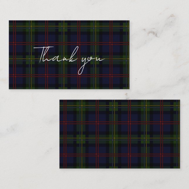 Carte De Correspondance Tartan Clan Malcolm Rustique Merci (Devant / Derrière)