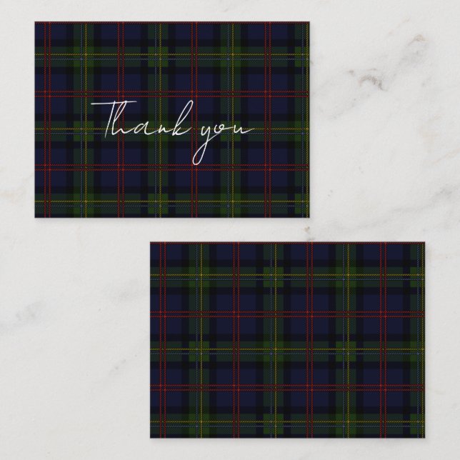 Carte De Correspondance Tartan Plaid Clan Malcolm Rustique Merci (Devant / Derrière)