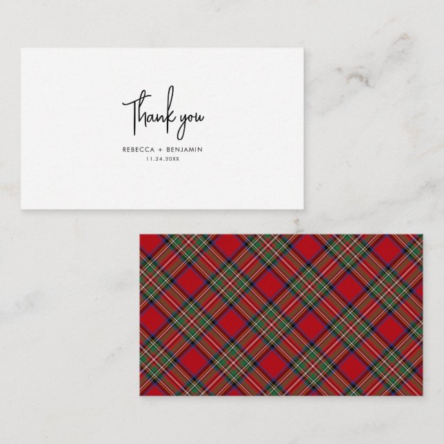 Carte De Correspondance Tartan vert rouge rouge rouge Merci Mariage (Devant / Derrière)