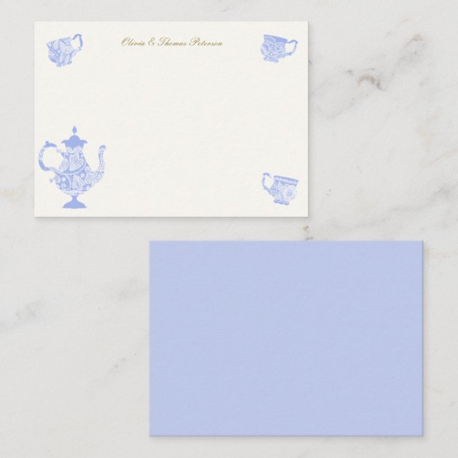 Carte De Correspondance Tea Party Chinoiseries Lace Script Fête des mariée (Devant / Derrière)