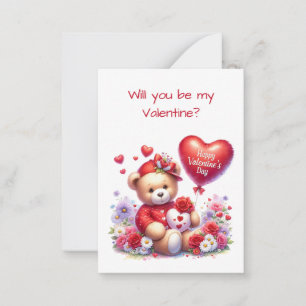 Carte De Correspondance Teddy Bear Valentine's Day Flat Card