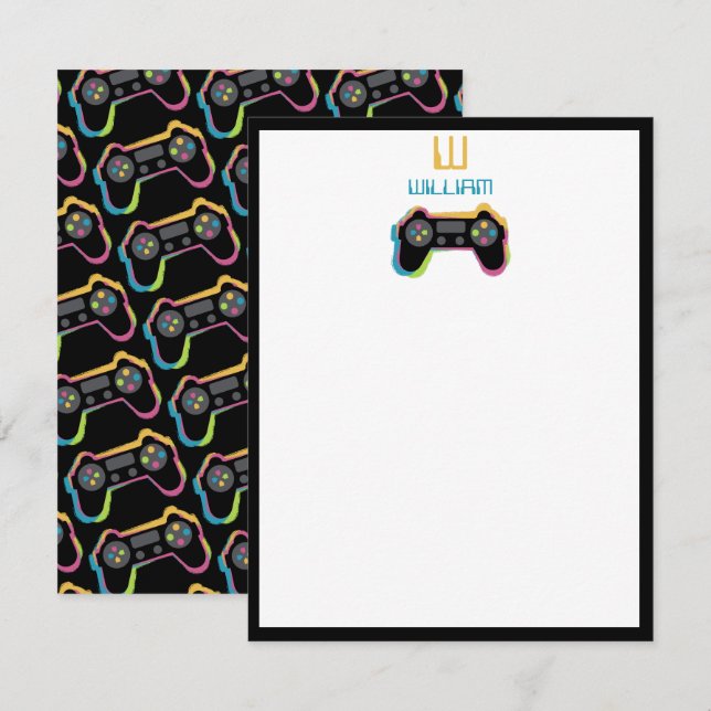 Carte De Correspondance Teen Gaming Gamer Video Game Kids Monogram (Devant / Derrière)