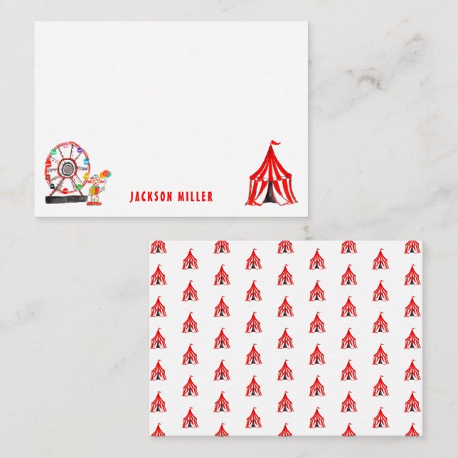 Carte De Correspondance Tente de cirque de carnaval mignonne Clowns Ballon (Devant / Derrière)