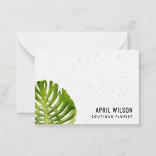CARTE DE CORRESPONDANCE TERRAZZO WATERCOLOR VERT MONSTERA FEUILLES FOLIER