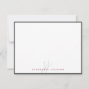 Carte De Correspondance Texte bordeaux avec monogramme en écriture script