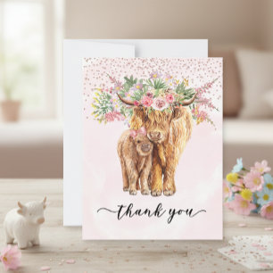 Carte De Correspondance Thank you Baby Shower Highland Cow Pink 