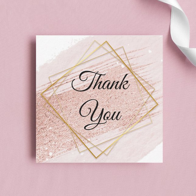 Carte De Correspondance thank you,classic  script,blush  pink with gold (Créateur téléchargé)