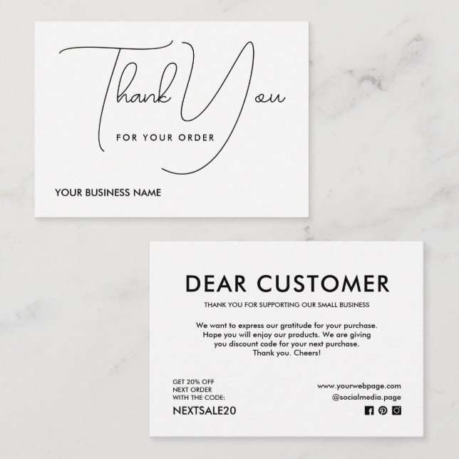 Carte De Correspondance Thank you for order  (Devant / Derrière)