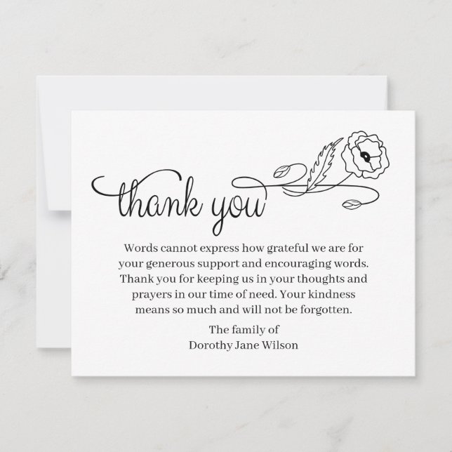 Carte De Correspondance Thank you Funeral Note Card Bereavement Flower (Devant)