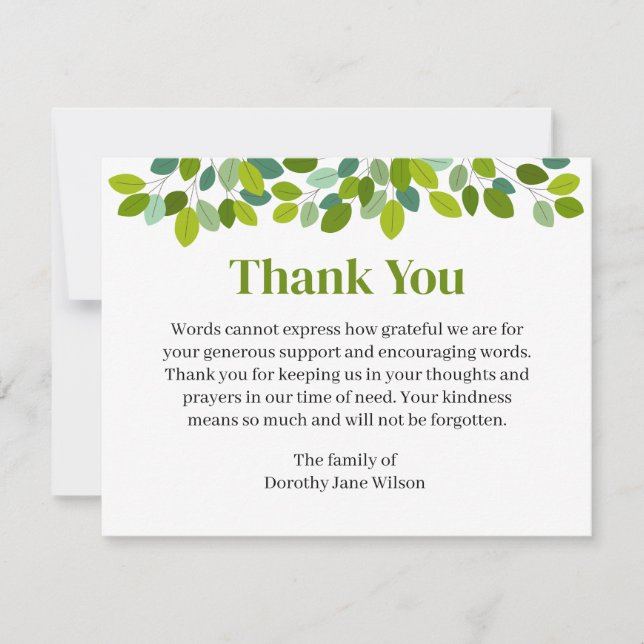 Carte De Correspondance Thank you Funeral Note Card Bereavement leaves (Devant)