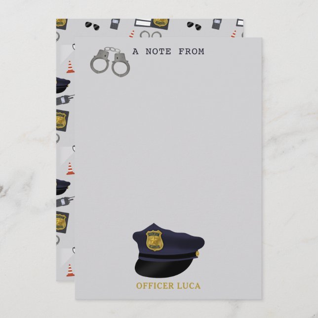 Carte De Correspondance Thème policier Policier Flic Garçon Enfants (Devant / Derrière)