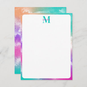 Carte De Correspondance Tie Dye Rose Orange Turquoise Violet Monogramme