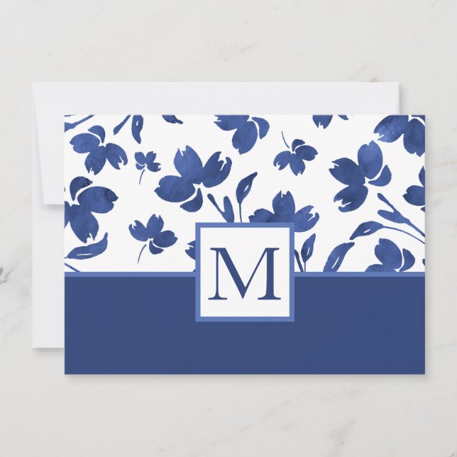 Carte De Correspondance Tiges de fleurs à l'aquarelle indigo (Devant)