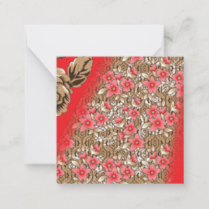 Carte De Correspondance Tissu rouge éclatant avec floral complexe et