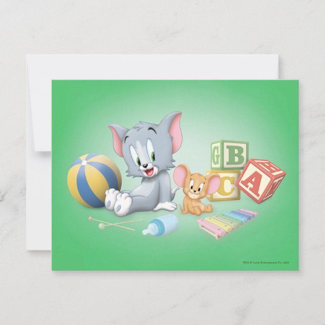 Carte De Correspondance Tom et Jerry bébé jouant avec des jouets (Devant)