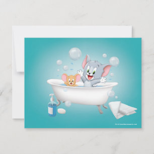 Carte De Correspondance Tom et Jerry bébé prenant un bain