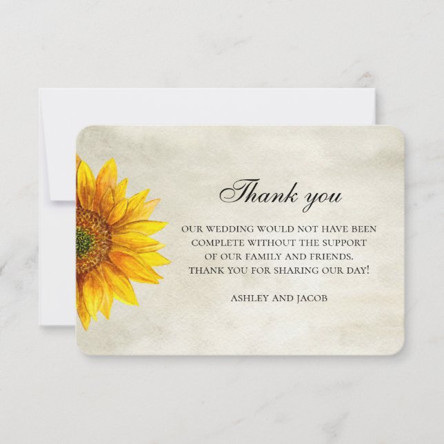 Carte De Correspondance Tournesol merci. Note de mariage fleur rustique (Devant)
