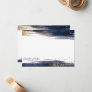 Carte De Correspondance Traits de pinceau aquarelle bleus et dorés personn