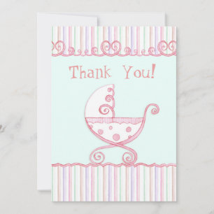 Carte De Correspondance Transport tourbillonnant & Coeurs, Baby Thank You
