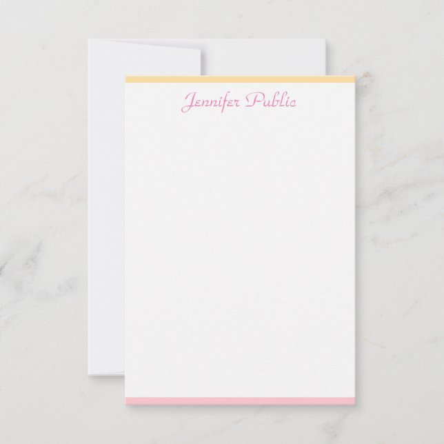 Carte De Correspondance Trendy rose jaune moderne Nom manuscrit (Devant)
