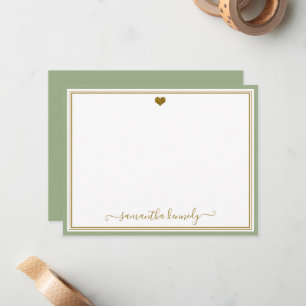 Carte De Correspondance Trendy Vert Sauge  Et Cœur Personnalisé Or