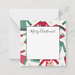 Carte De Correspondance Tricot de Noël sale motif vacances Vert Rouge