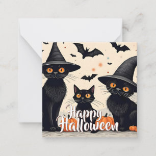 Carte De Correspondance Trois chats noirs avec Casquettes à l'Halloween