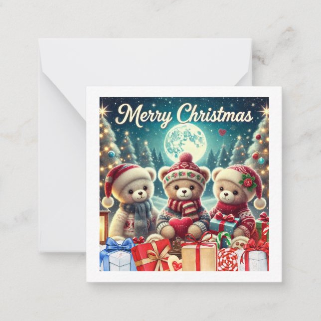 Carte De Correspondance Trois mignons Nounours Joyeux Noël (Devant)