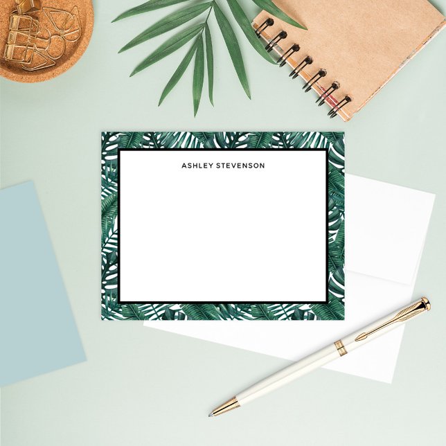 Carte De Correspondance Tropical Green Palm Monstera Feuilles Nom personna (Créateur téléchargé)