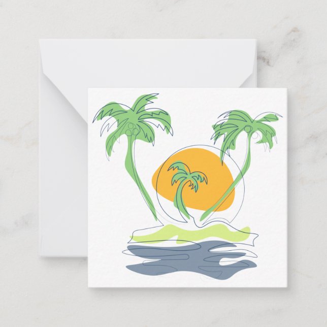 Carte De Correspondance Tropical island beach scenery. Outline palm tree (Devant)