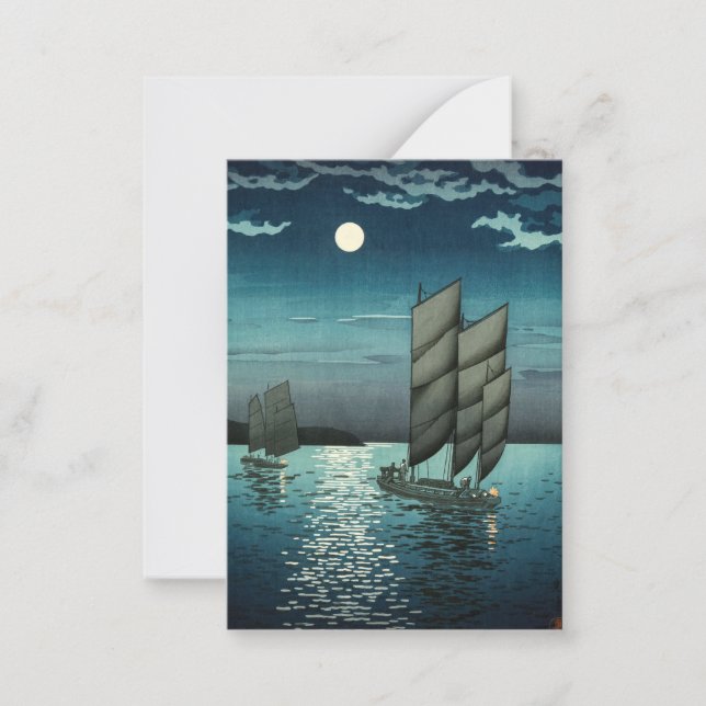 Carte De Correspondance Tsuchiya Koitsu - Bateaux à Shinagawa, Nuit (Devant)