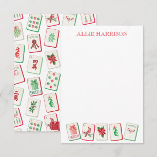 Carte De Correspondance Tuiles de Noël Mahjong aquarelle rouge et vert