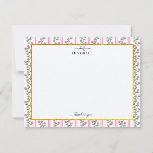 Carte De Correspondance Tulipe Rose Élégante Florale et Style Or Merci