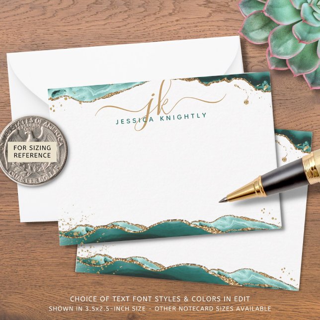 Carte De Correspondance Turquoise Agate Géode Script Monogramme Parties sc (Créateur téléchargé)
